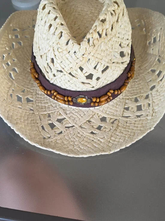 Indie Chic Cowboy Hat - Natural/Combo 100% Paper Adjustable Western Lightweight - Picture 4 of 6